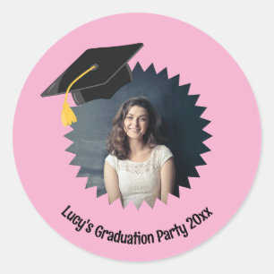 Custom Photo and Text Graduation Cap Classic Round Sticker