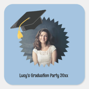 Custom Photo and Text Graduation Cap Square Sticker