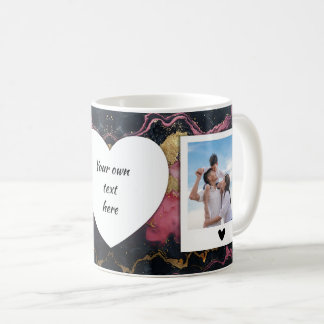 Custom Photo and Text Mug - Black & Pink Marble