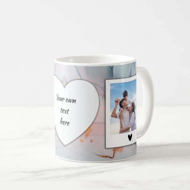 Custom Photo and Text Mug - Light Blue Marble  (Front Right)