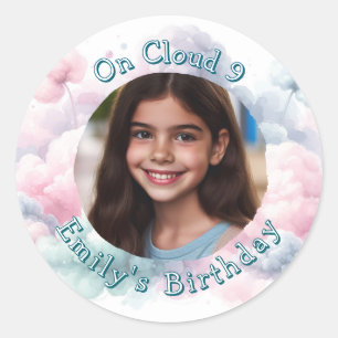 Custom Photo and Text On Cloud 9 Birthday Party  Classic Round Sticker