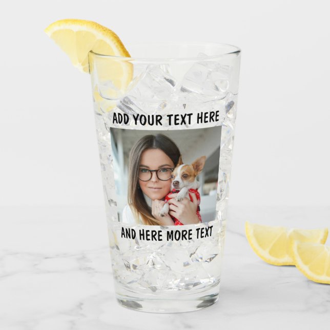 Custom Photo and Text Or Name Glass Cup (Front Ice)