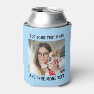 Custom Photo and Text Or Name Light Blue Can Cooler