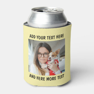 Custom Photo and Text Or Name Pale Yellow Can Cooler