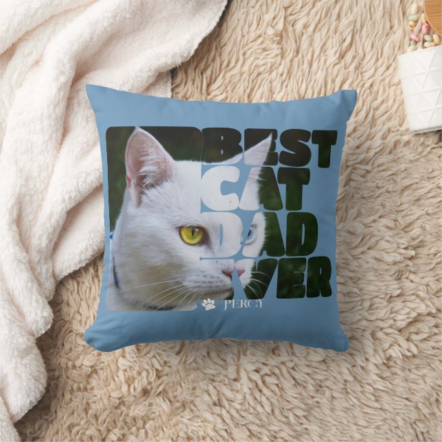 Custom Photo And Text Personalised Best Cat Dad Cushion (Blanket)
