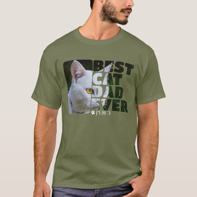 Custom Photo And Text Personalised Best Cat Dad T-Shirt (Front)