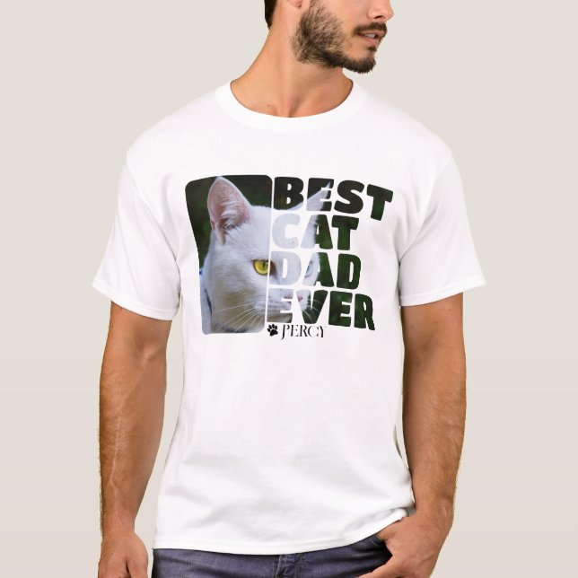 Custom Photo And Text Personalised Best Cat Dad T-Shirt (Front)