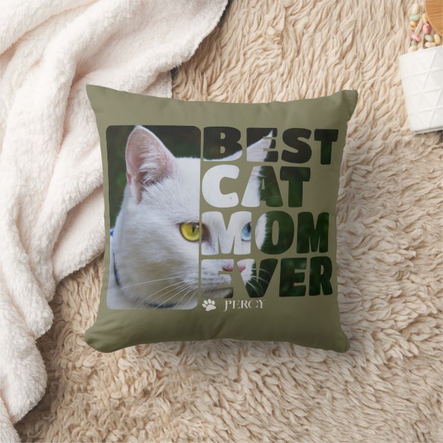 Custom Photo And Text Personalised Best Cat Mum Cushion (Blanket)