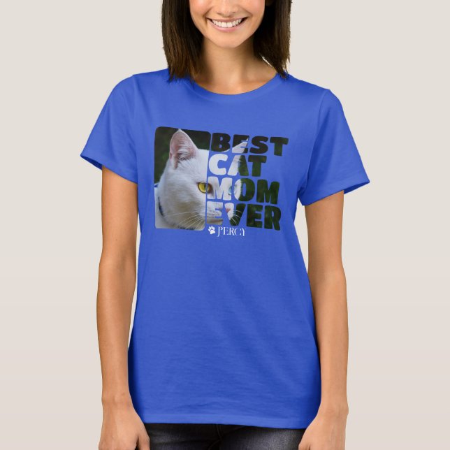 Custom Photo And Text Personalised Best Cat Mum T-Shirt (Front)
