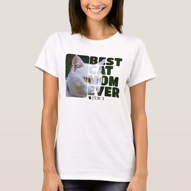 Custom Photo And Text Personalised Best Cat Mum T-Shirt (Front)