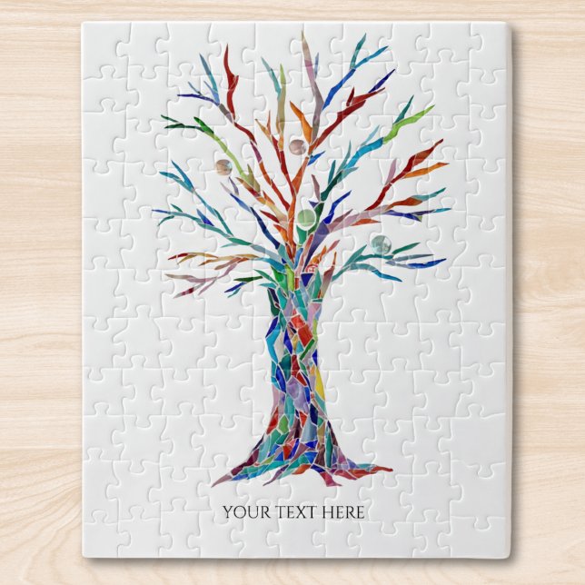 Custom Photo And Text Personalised Colourful Tree Jigsaw Puzzle (Creator Uploaded)