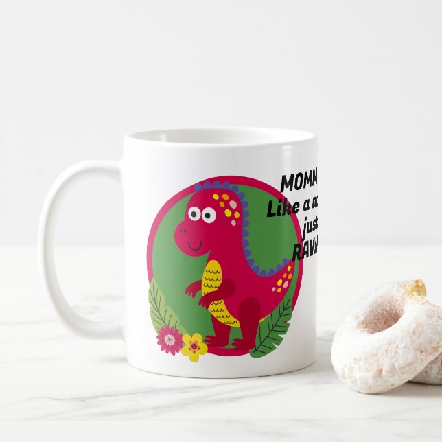 Custom Photo And Text Personalised Dinosaur Coffee Mug (With Donut)