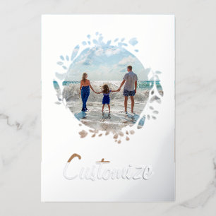 Custom Photo and Text Personalised Floral Border Foil Holiday Card
