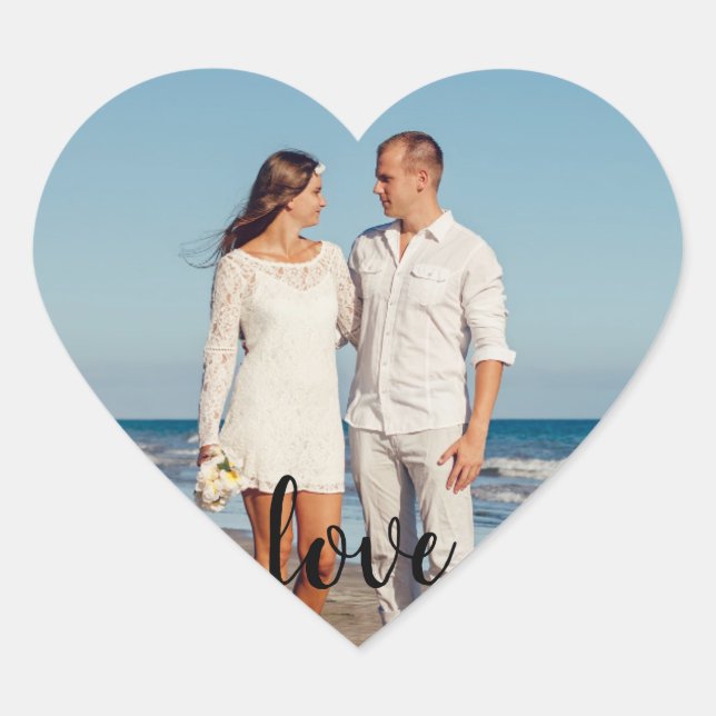 Custom photo and text personalised template heart sticker (Front)