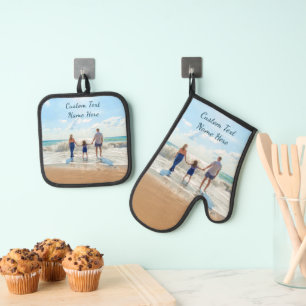Custom Photo and Text Personalised Your Own Design Oven Mitt & Pot Holder Set