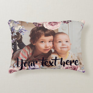 Custom Photo and Text Pink Roses Border Decorative Cushion