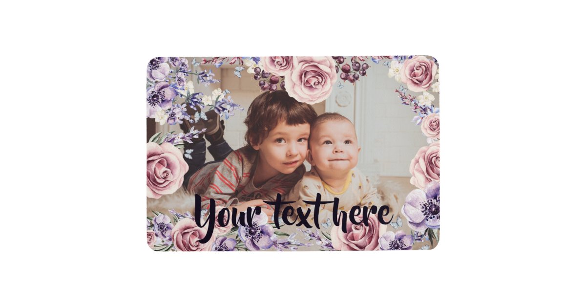 Custom Photo And Text Pink Roses Border Floor Mat Zazzle Co Uk