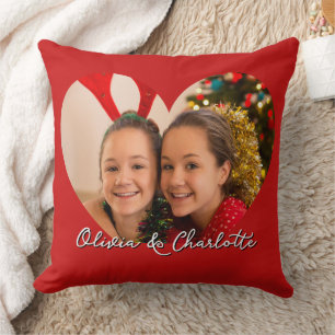 Custom Photo And Text Red Christmas Cushion