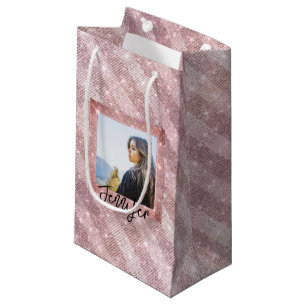 Custom Photo and Text Rose Gold Unique Birthday Sm Small Gift Bag