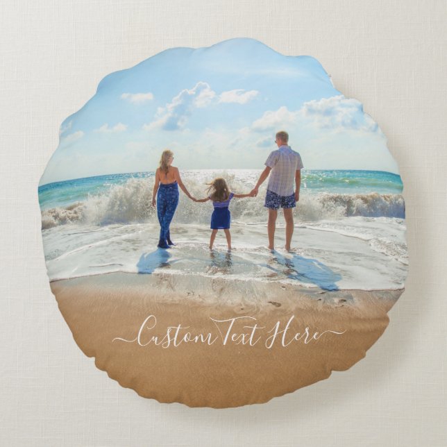 Custom Photo and Text Round Pillow Your Own Design (Back)