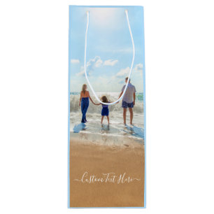 Custom Photo and Text - Unique Your Own Design Wine Gift Bag
