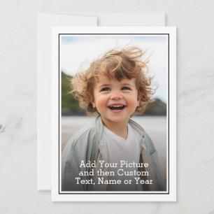 Custom Photo and Text With Black and White Border Holiday Card