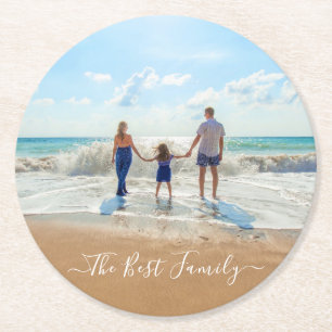 Custom Photo and Text Your Design The Best Family Round Paper Coaster