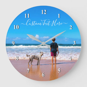 Custom Photo and Text - Your Own Design - My Pet - Large Clock