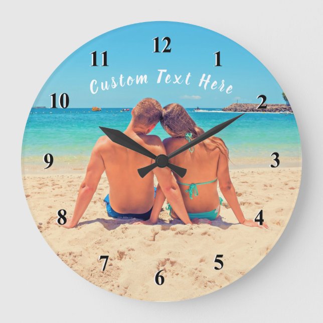 Custom Photo and Text - Your Own Design - Romantic Large Clock (Front)
