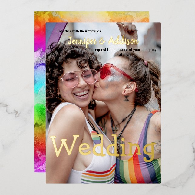 Custom Photo and watercolor rainbow gay wedding Fo (Front/Back)
