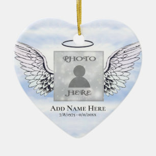 Custom Photo Angel Wings Memorial Ceramic Ornament