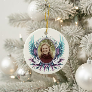 Custom Photo Angel Wings Memorial Keepsake Gift  Ceramic Tree Decoration