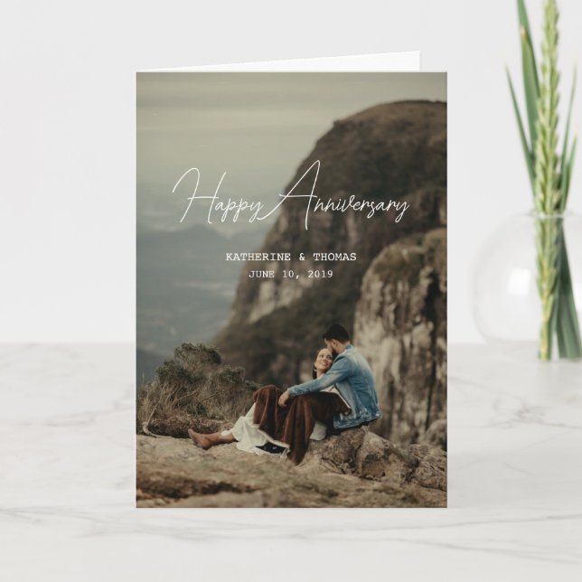 Custom photo anniversary minimalist retro card (Front)