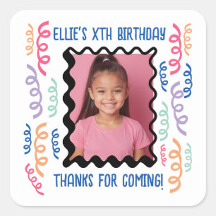 Custom Photo Any Age Birthday Doodles Streamers  Square Sticker