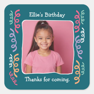 Custom Photo Any Age Birthday Party Streamers Square Sticker