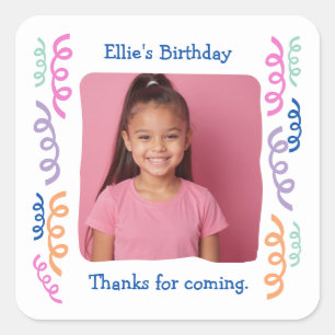 Custom Photo Any Age Birthday Party Streamers Square Sticker