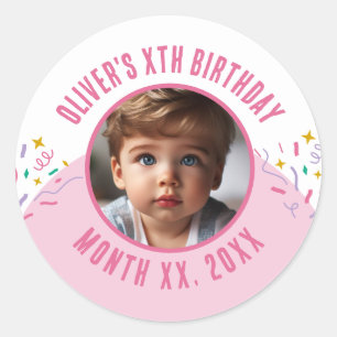 Custom Photo Any Age Confetti Birthday Party Classic Round Sticker