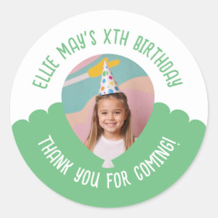 Custom Photo Any Age Thank You Birthday Balloon Cl Classic Round Sticker