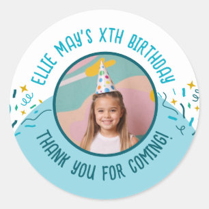 Custom Photo Any Age Thank You Birthday Favours Classic Round Sticker