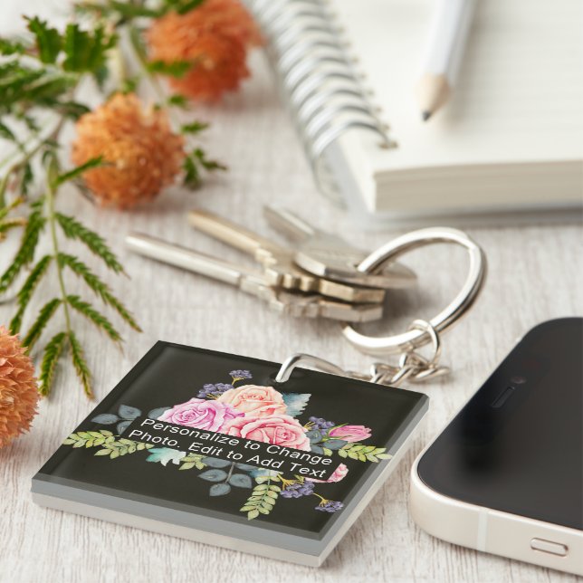 Custom Photo Art Name Monogram Quote Acrylic Rec Key Ring (Front Right)