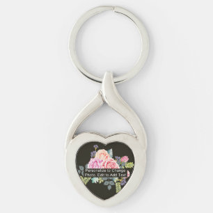 Custom Photo Art Name Monogram Quote Heart Shaped Key Ring