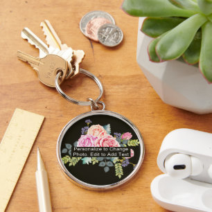 Custom Photo Art Name Monogram Quote Large Premium Key Ring