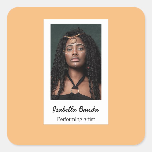 Custom photo artist orange square sticker (Front)