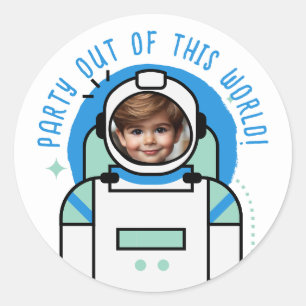 Custom Photo Astronaut Party Out of This World Classic Round Sticker
