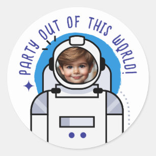 Custom Photo Astronaut Party Out of This World Classic Round Sticker