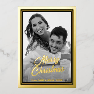 Custom Photo Auto Convert pic to Black and White Foil Holiday Card