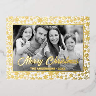 Custom Photo Auto Convert pic to Black and White Foil Holiday Postcard