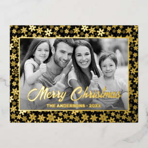 Custom Photo Auto Convert pic to Black and White Foil Holiday Postcard
