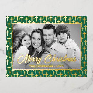 Custom Photo Auto Convert pic to Black and White Foil Holiday Postcard
