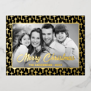 Custom Photo Auto Convert pic to Black and White Foil Holiday Postcard